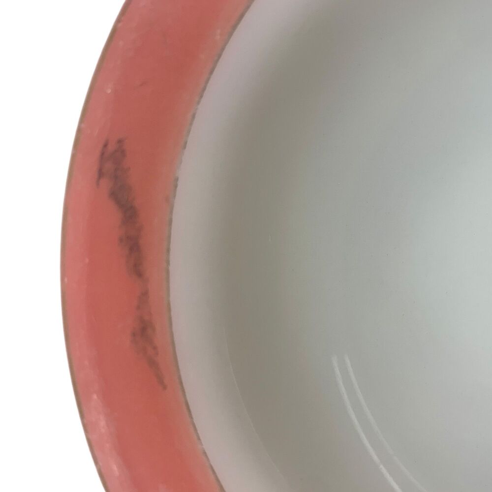 Vintage Pyrex Flamingo Pink Rim Milk Glass Bowls Set of 4 White Retro Kitchen - Picture 8 of 11
